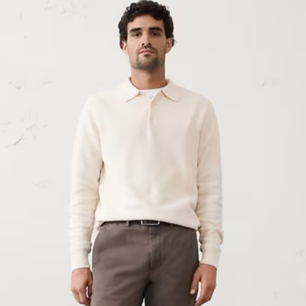 Banana Republic Men's Cream Colored Seed Stitch Polo Sweater, Size M